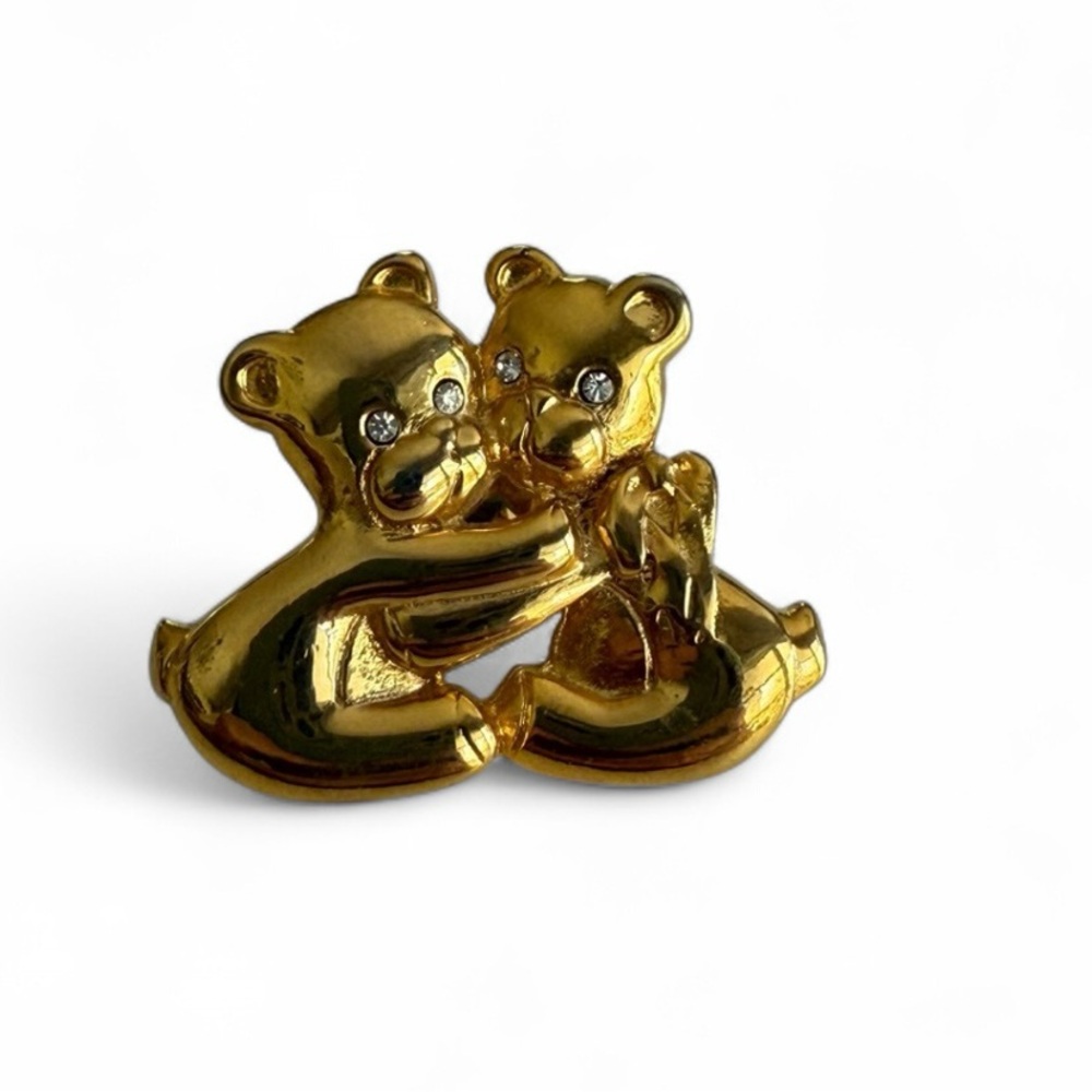 Gold Bear Brooch with Rhinestones